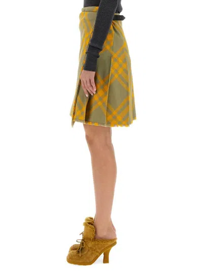 Burberry Multicolor Check-pattern Frayed Kilt In Yellow