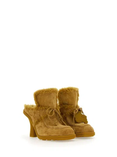Burberry Highland Shearling-trim Suede Mules In Beige