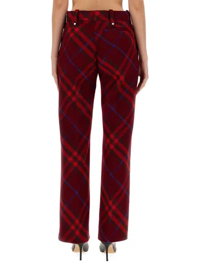 Burberry Plaid Red Wool Pants With High Waist And Straight Legs In Red