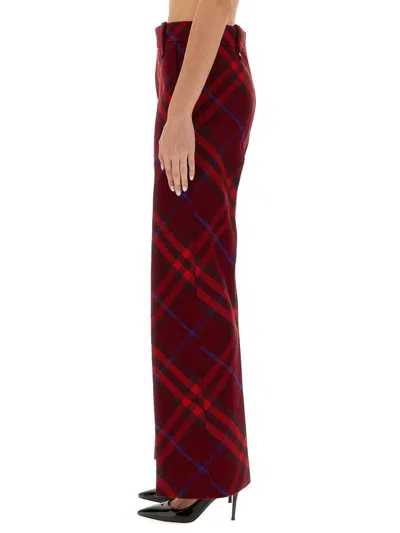 Burberry Plaid Red Wool Pants With High Waist And Straight Legs In Red