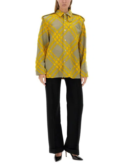 Burberry Zippered Chest Pocket Plaid Overshirt In Yellow