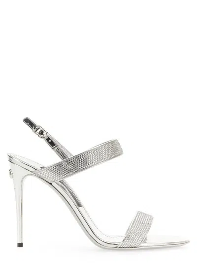 Dolce & Gabbana Embellished Satin Keira Mini Sandals With 10.5 Cm Heel Height In Silver