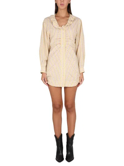 Isabel Marant Ruffled Collar Checked Dress With Long Cuffed Sleeves In Yellow