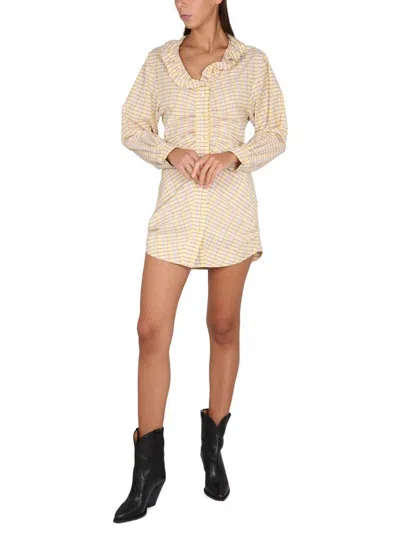 Isabel Marant Ruffled Collar Checked Dress With Long Cuffed Sleeves In Yellow