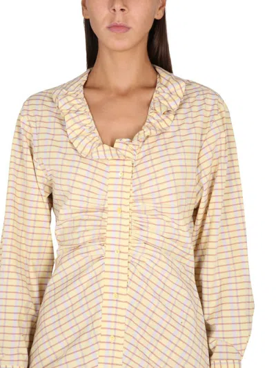 Isabel Marant Ruffled Collar Checked Dress With Long Cuffed Sleeves In Yellow