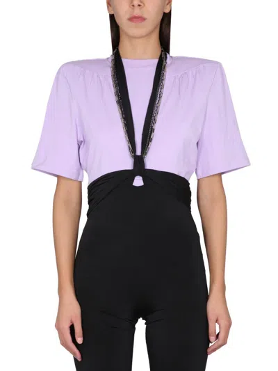 Attico Jewel Cut-out Cotton T-shirt In Purple