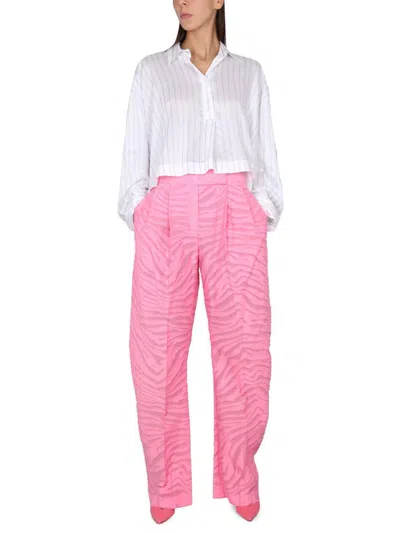 Attico Gary Zebra Cotton Jacquard Lantern Pants In Pink