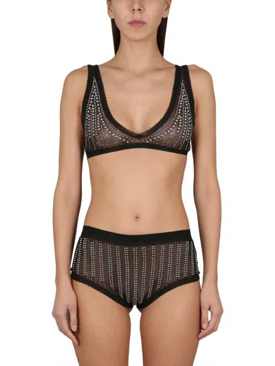 Rabanne High-waisted Briefs Embellished With Beads In Black