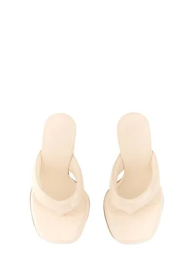 Gia Borghini Block Heel Leather Sandal With Platform Sole In Neutral