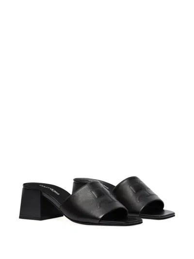 Courrèges Block Heel Sandals Embroidered Detail In Black