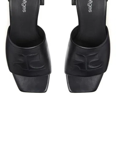 Courrèges Block Heel Sandals Embroidered Detail In Black