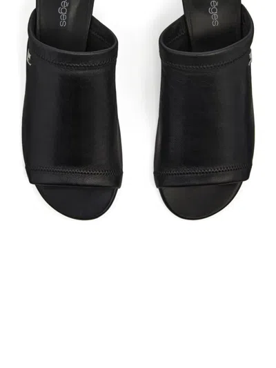Courrèges Stretch Leather Peep Toe Mules Sculpted Heel In Black