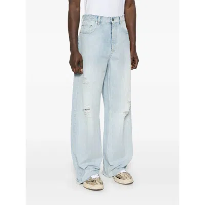 Golden Goose Light Blue Distressed Jeans With Frayed Hem And Classic Five-pocket Design