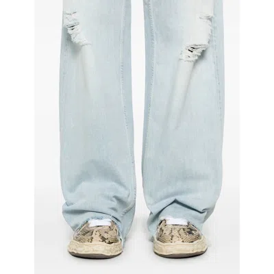 Golden Goose Light Blue Distressed Jeans With Frayed Hem And Classic Five-pocket Design