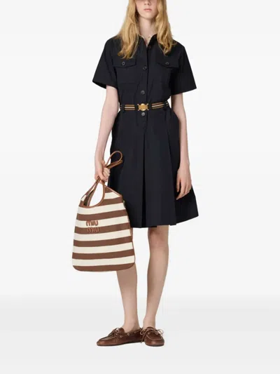 Miu Miu Ivy Striped Tote Bag In Brown