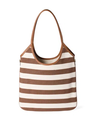 Miu Miu Ivy Striped Tote Bag In Brown