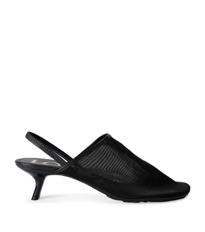 Loewe Petal Mesh Slingback Heel Sandals In Black