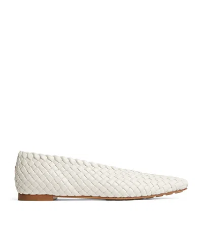 Bottega Veneta Mini Lido Intrecciato Leather Ballerina Flats In White
