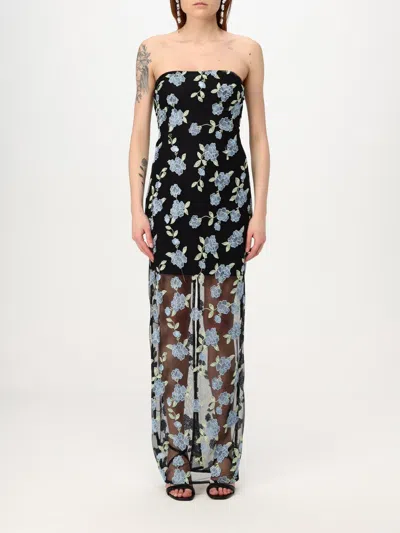 Rotate Birger Christensen Rotate Flower Mesh Tube Dress In Black