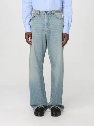 Valentino Stitched Belt Loops Straight Five-pocket Trousers In Denim