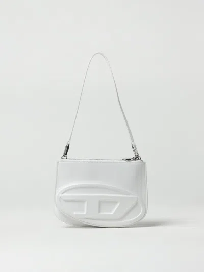 Diesel Smooth Leather Shoulder Handbag With Adjustable Strap In White