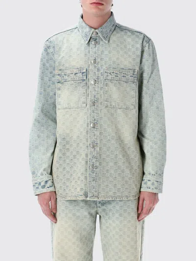 Misbhv Monogrammed Denim Shirt Featuring Pockets In Gnawed Blue