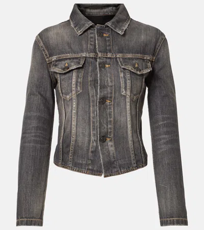 Balenciaga Dark Grey Denim Jacket With Laces Women In Gray