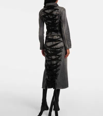 Balenciaga Dark Grey Denim Jacket With Laces Women In Gray