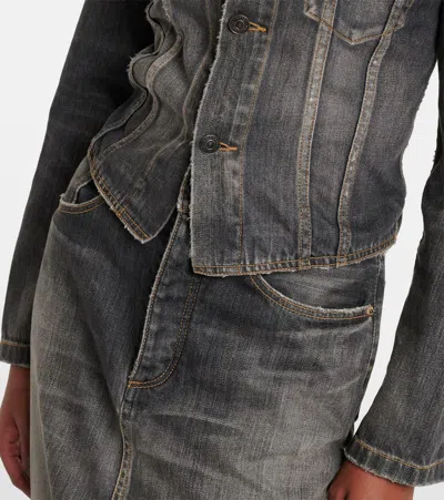 Balenciaga Dark Grey Denim Jacket With Laces Women In Gray