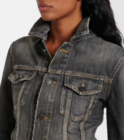 Balenciaga Dark Grey Denim Jacket With Laces Women In Gray