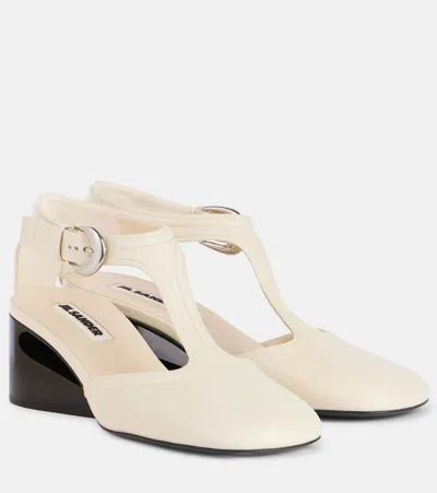 Jil Sander Leather Mary Jane Pumps In White