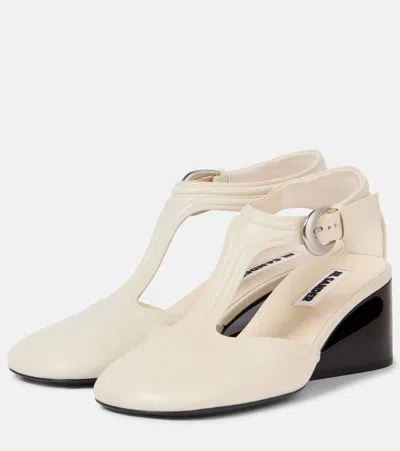 Jil Sander Leather Mary Jane Pumps In White