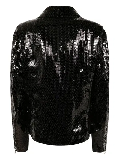 Junya Watanabe Waist Belted Metallic Sequin Zipper Jacket In Black