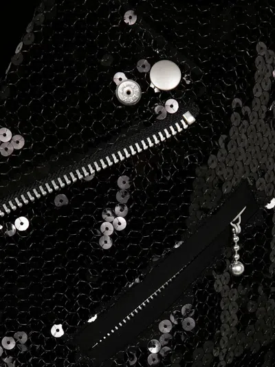 Junya Watanabe Waist Belted Metallic Sequin Zipper Jacket In Black