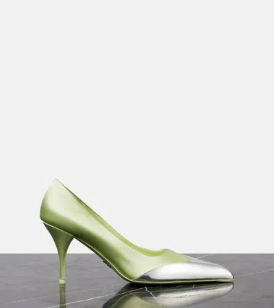 Prada Satin And Metallic Leather Pumps In Green