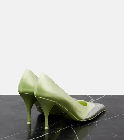 Prada Satin And Metallic Leather Pumps In Green