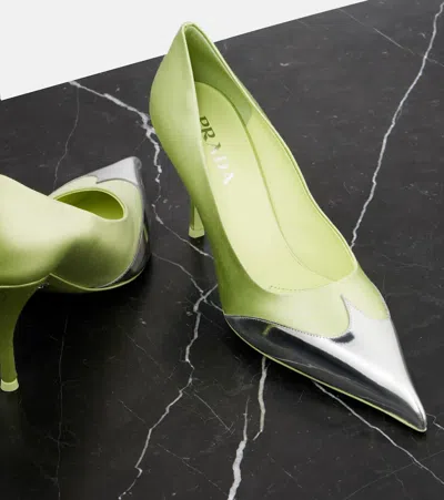 Prada Satin And Metallic Leather Pumps In Green