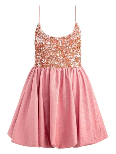 Alice And Olivia Nessa Sequined Stretch-tulle And Cotton-blend Moire Mini Dress In Pink