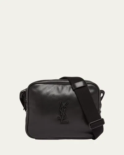 Saint Laurent Men's Niki Ysl Cube Camera Bag In Leather In Nero