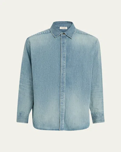 Fear Of God Light Blue Shirt With Faded Denim Effect In Animal Print