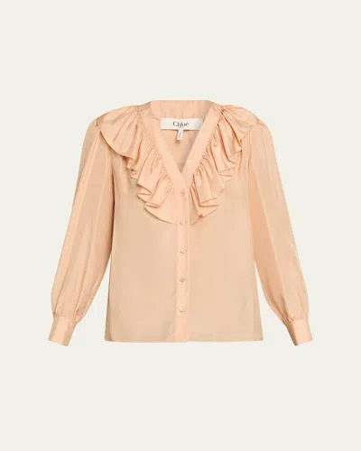 Chloé Chloe Peach Satin Shirt In Brown
