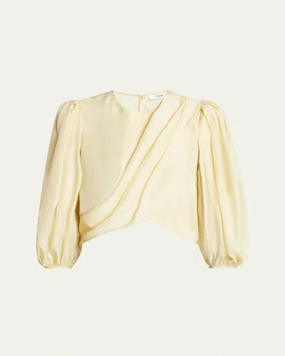 Chloé Draped Top With Keyhole Back And Puffed Sleeves In Powder Yellow