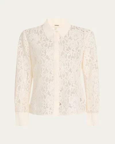 L'agence Maia Lace Button-front Blouse In Vintage White