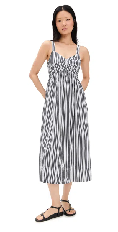 The Great . The Reyes Stripe Cotton Midi Sundress In Parchment Stripe