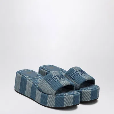 Fendi Sunshine Slide In Blue Denim-effect Jacquard In Animal Print