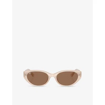 Ray Ban Sunglasses Unisex Rb4457d Bio-based - Opal Beige Frame Brown Lenses 55-19 In Brown