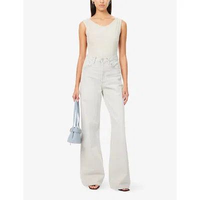 Agolde Womens  Ara Scoop-neck Stretch-jersey Bodysuit In Buff (soft Pewter Grey)