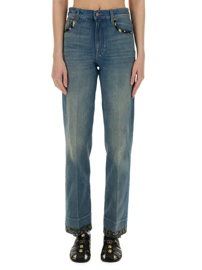 Valentino High Rise Viscose Straight Jeans In Denim