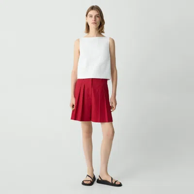 Theory Pleated Short In Good Linen In Cherry