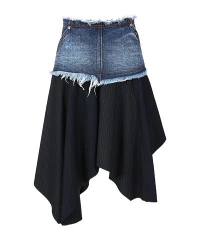 Andersson Bell Combination Fairy Denim Midi Skirt In Navy Blue